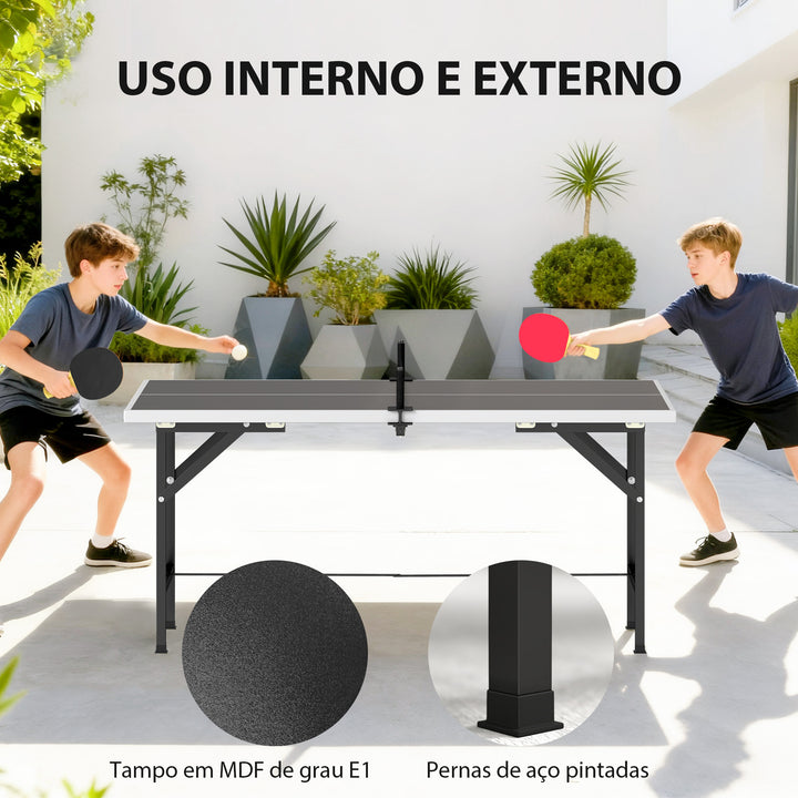 Mini Mesa de Ping Pong Dobrável 152x76 cm Mesa de Ping Pong para Exterior com Rede 2 Raquetes e 3 Bolas Fácil de Transportar Estável para Interior e Exterior Preto