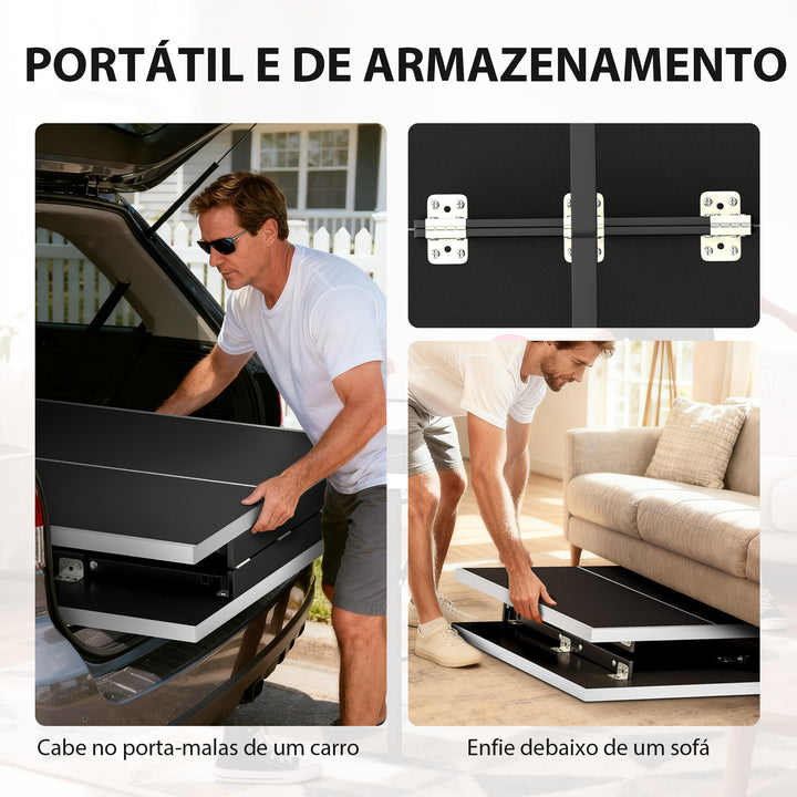Mini Mesa de Ping Pong Dobrável 152x76 cm Mesa de Ping Pong para Exterior com Rede 2 Raquetes e 3 Bolas Fácil de Transportar Estável para Interior e Exterior Preto