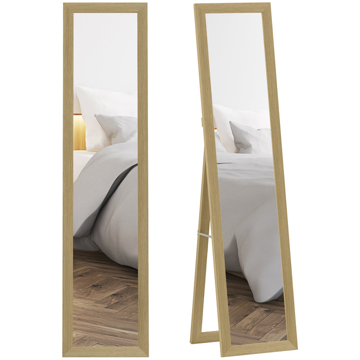 Espelho de Pé de Corpo Inteiro 157x37 cm Espelho de Corpo Inteiro com Suporte 3 Formas de Uso Independente Montagem na Parede e Apoiado para Sala de Estar Entrada, Quarto Carvalho