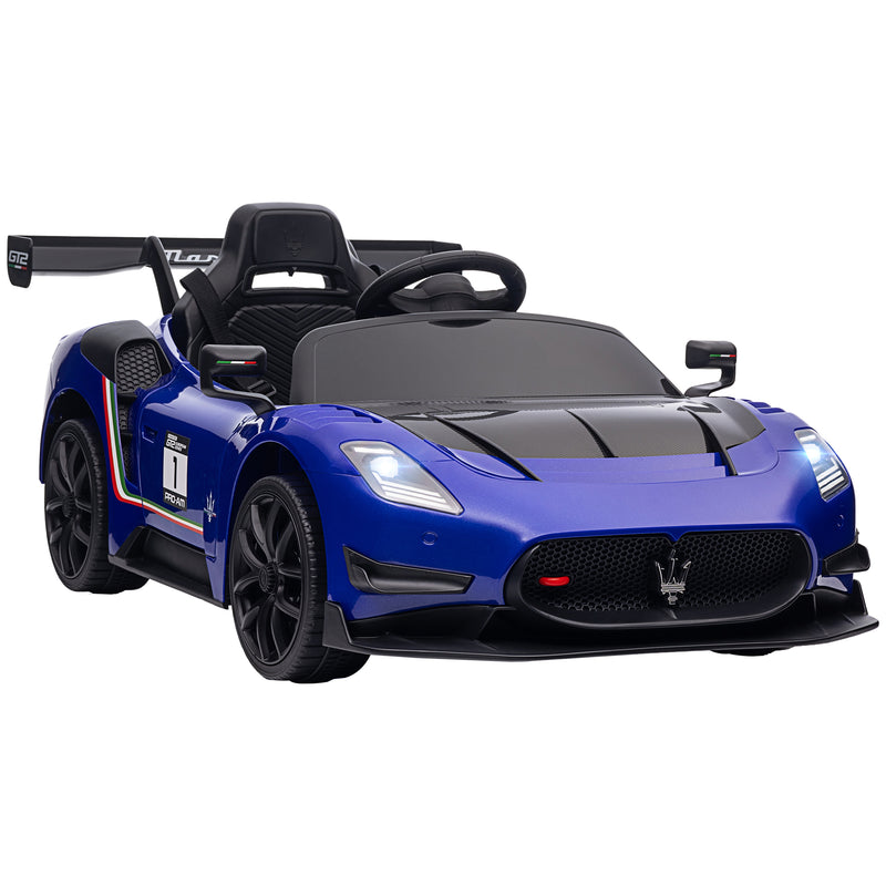 Carro Elétrico para Crianças acima de 3 Anos Carro Maserati GT2 Carro Elétrico a Bateria 12V Carro Elétrico para Crianças com Controlo Remoto Faróis LED Buzina Música e Rodas Auxiliares 115x60x45 cm Azul