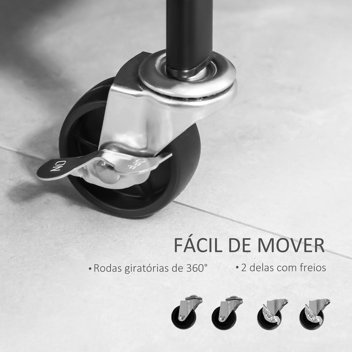 Charriot com Sapateiro Charriot com Rodas Barra de Pendurar e 2 Cestos para Entrada Dormitório Sala de Estar 56,5x31,5x152,5cm Preto