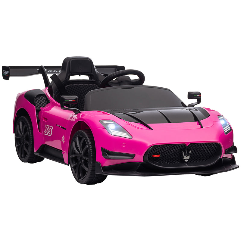 Carro Elétrico para Crianças acima de 3 Anos Carro Maserati GT2 Carro Elétrico a Bateria 12V Carro Elétrico para Crianças com Controlo Remoto Faróis LED Buzina Música e Rodas Auxiliares 115x60x45 cm Rosa