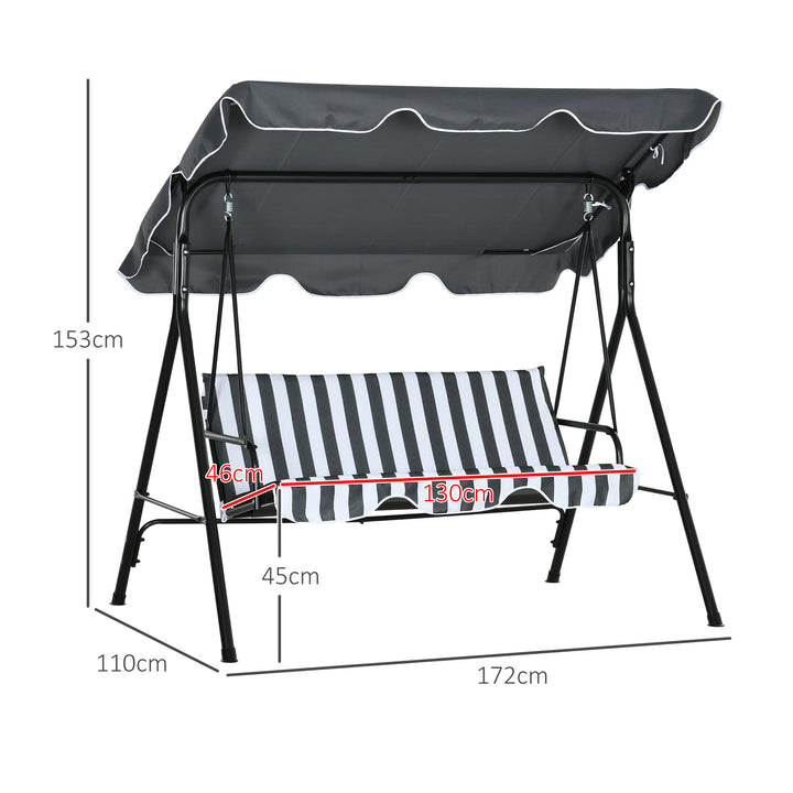 Baloiço de Jardim Exterior de 3 Lugares Balanço de Jardim com Toldo Ajustável e Estrutura de Aço, para Varanda Terraço Pátio Carga 240 kg, 172x110x153 cm,Cinzento e Branco