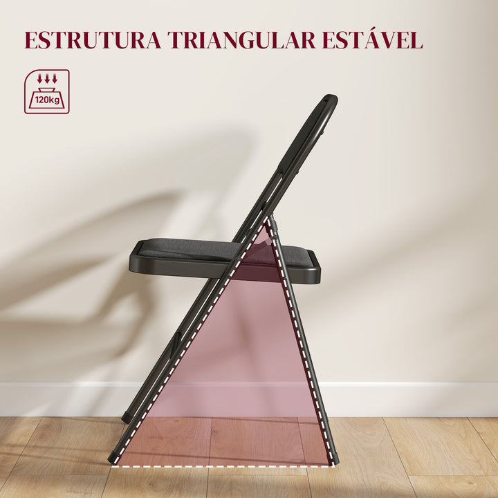 Conjunto de 4 Cadeiras Dobráveis Cadeiras Dobráveis com Encosto e Estrutura de Aço para Sala de Estar Escritório Estúdio 45x46x78 cm Preto