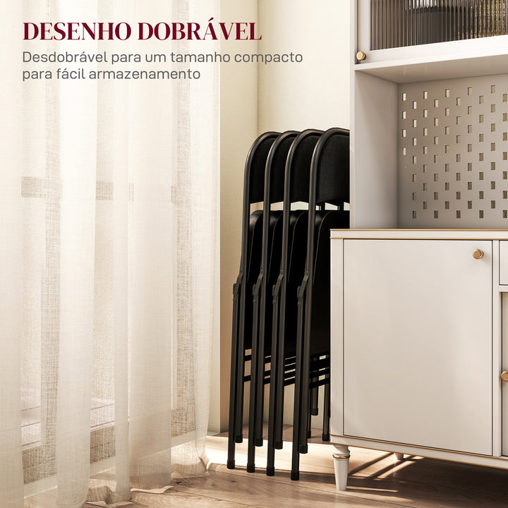 Conjunto de 4 Cadeiras Dobráveis Cadeiras Dobráveis com Encosto e Estrutura de Aço para Sala de Estar Escritório Estúdio 45x46x78 cm Preto