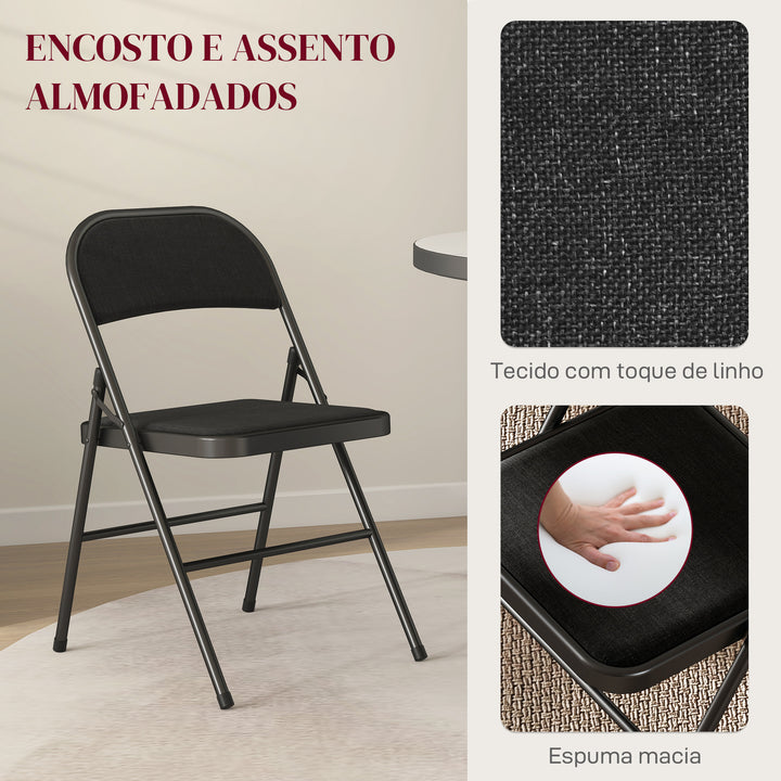 Conjunto de 4 Cadeiras Dobráveis Cadeiras Dobráveis com Encosto e Estrutura de Aço para Sala de Estar Escritório Estúdio 45x46x78 cm Preto