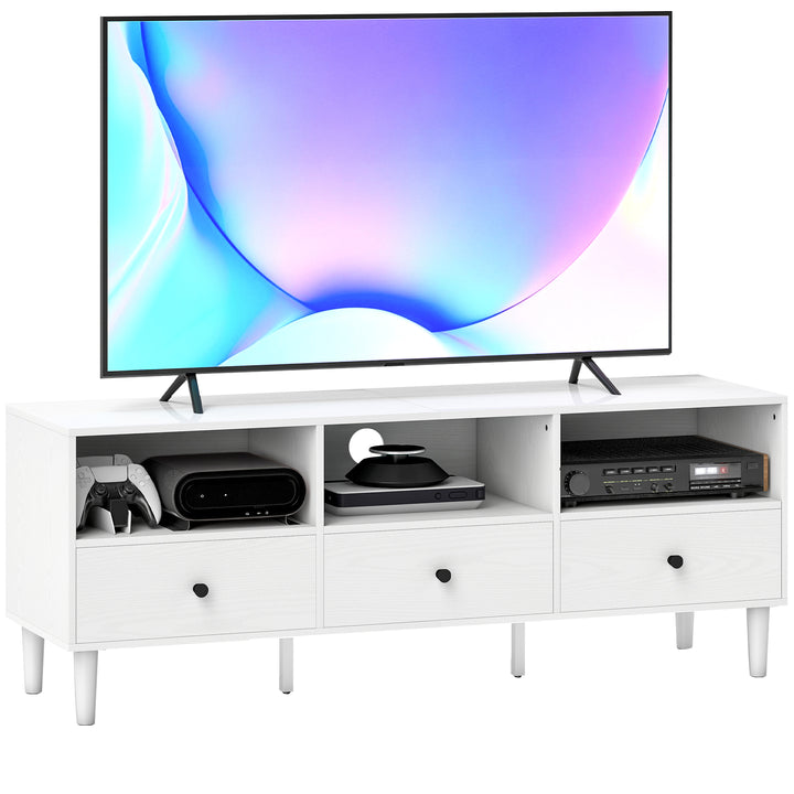 Móvel de TV Moderno Móvel de TV para Sala de Estar com 3 Compartimentos Abertos 3 Gavetas e Orifício para Cabos para Televisão de 45/55/65 Polegadas 120x34x45 cm Branco