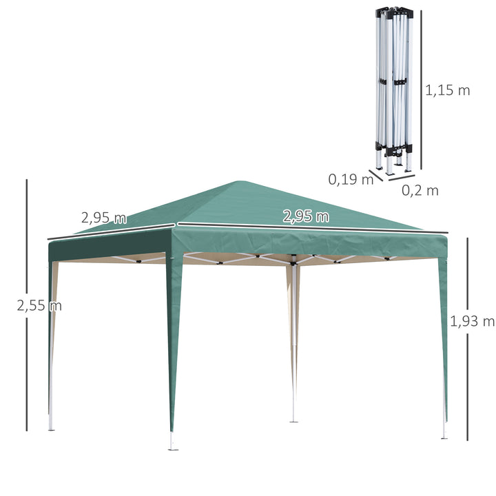 Tenda Dobrável 2,95x2,95 cm com Bolsa de Transporte Altura Ajustável Anti-UV e Impermeável para Terraço Pátio e Praia Verde
