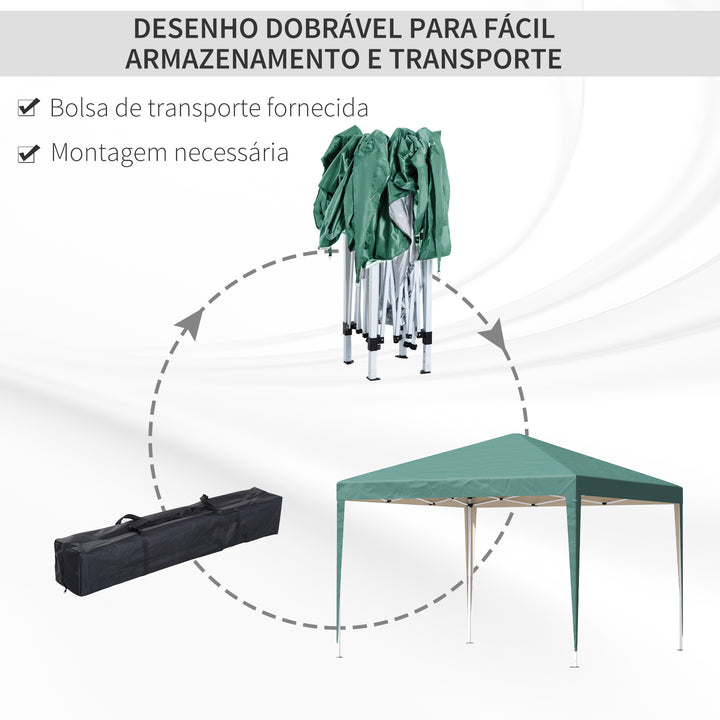 Tenda Dobrável 2,95x2,95 cm com Bolsa de Transporte Altura Ajustável Anti-UV e Impermeável para Terraço Pátio e Praia Verde