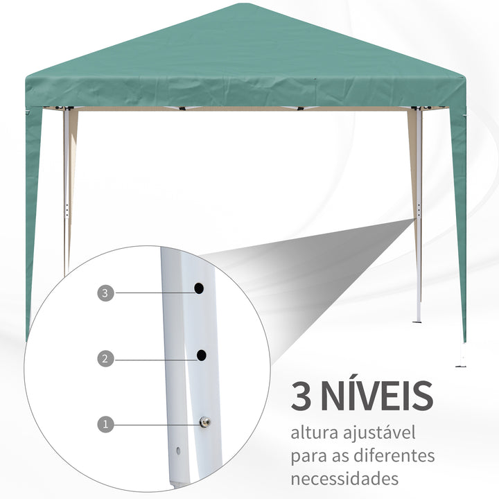 Tenda Dobrável 2,95x2,95 cm com Bolsa de Transporte Altura Ajustável Anti-UV e Impermeável para Terraço Pátio e Praia Verde