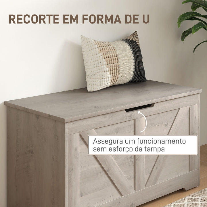 Baú de Armazenamento para Dormitório 100L Baú de Arrumação com Tampa Banco de Armazenagem Versátil com Dobradiça de Segurança para Corredor Sala de Estar 80x40x45 cm Cinzento