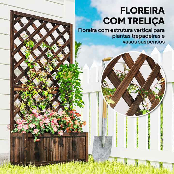 Floreira com Treliça de Madeira Maciça Caixa de Plantio com Suporte para Plantas Trepadeiras para Cultivo de Plantas Flores 72,5x31,5x149,5 cm Marrom