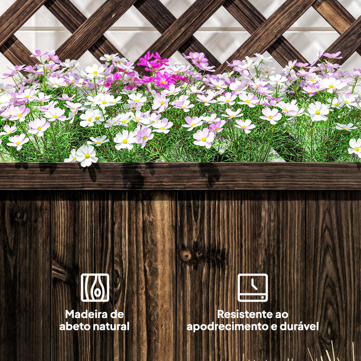 Floreira com Treliça de Madeira Maciça Caixa de Plantio com Suporte para Plantas Trepadeiras para Cultivo de Plantas Flores 72,5x31,5x149,5 cm Marrom