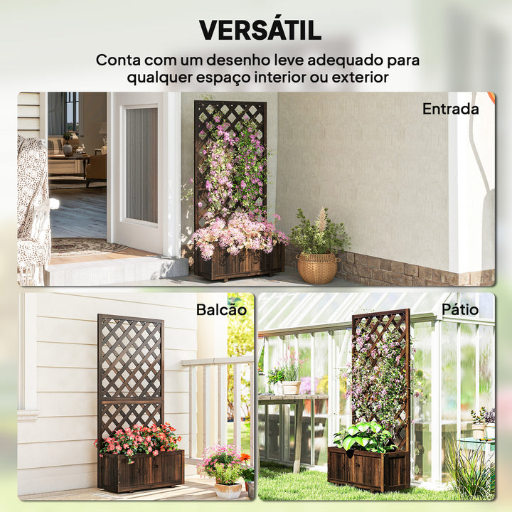 Floreira com Treliça de Madeira Maciça Caixa de Plantio com Suporte para Plantas Trepadeiras para Cultivo de Plantas Flores 72,5x31,5x149,5 cm Marrom