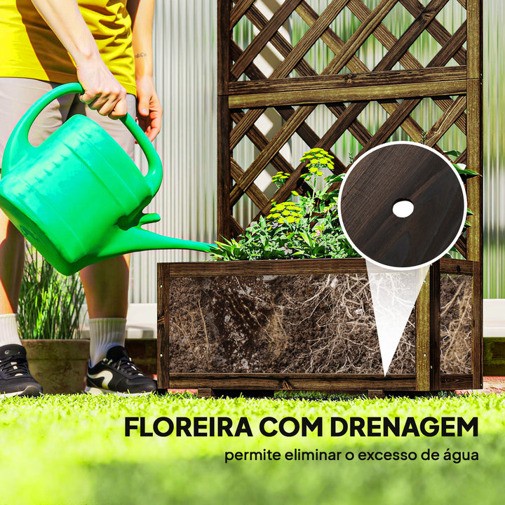 Floreira com Treliça de Madeira Maciça Caixa de Plantio com Suporte para Plantas Trepadeiras para Cultivo de Plantas Flores 72,5x31,5x149,5 cm Marrom