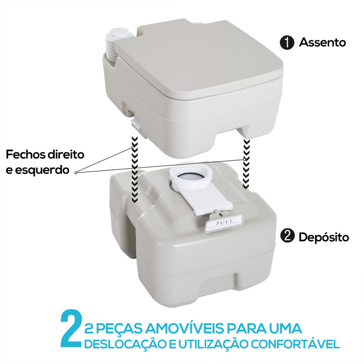Inodoro Portátil Químico 20L com Tampa para Campismo Viagem Caravana Barco com Cisterna Carga 147kg - 41.5x36.5x42cm