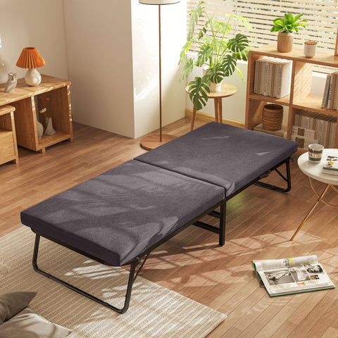 Cama Dobrável 70x180 cm com Colchão de Espuma Cama Dobrável com Encosto Ajustável em 5 Posições e Rodas Cama para Convidados Carga 120 kg Marrom
