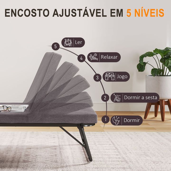 Cama Dobrável 70x180 cm com Colchão de Espuma Cama Dobrável com Encosto Ajustável em 5 Posições e Rodas Cama para Convidados Carga 120 kg Marrom