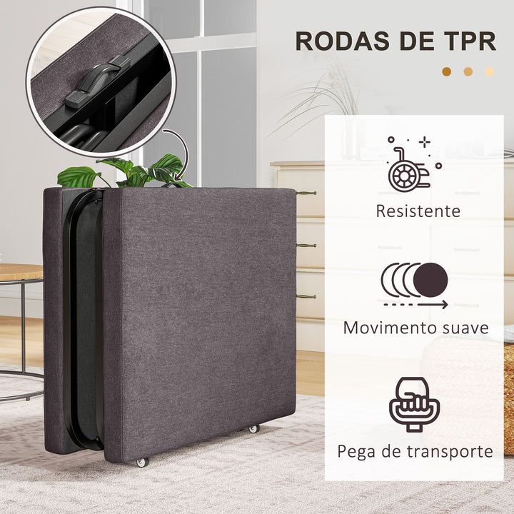 Cama Dobrável 70x180 cm com Colchão de Espuma Cama Dobrável com Encosto Ajustável em 5 Posições e Rodas Cama para Convidados Carga 120 kg Marrom