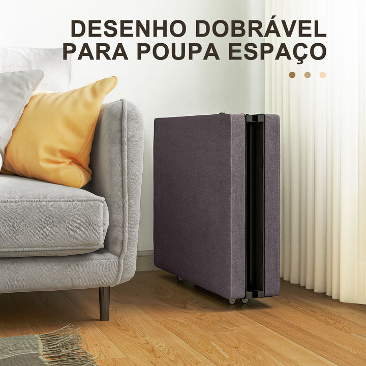 Cama Dobrável 70x180 cm com Colchão de Espuma Cama Dobrável com Encosto Ajustável em 5 Posições e Rodas Cama para Convidados Carga 120 kg Marrom
