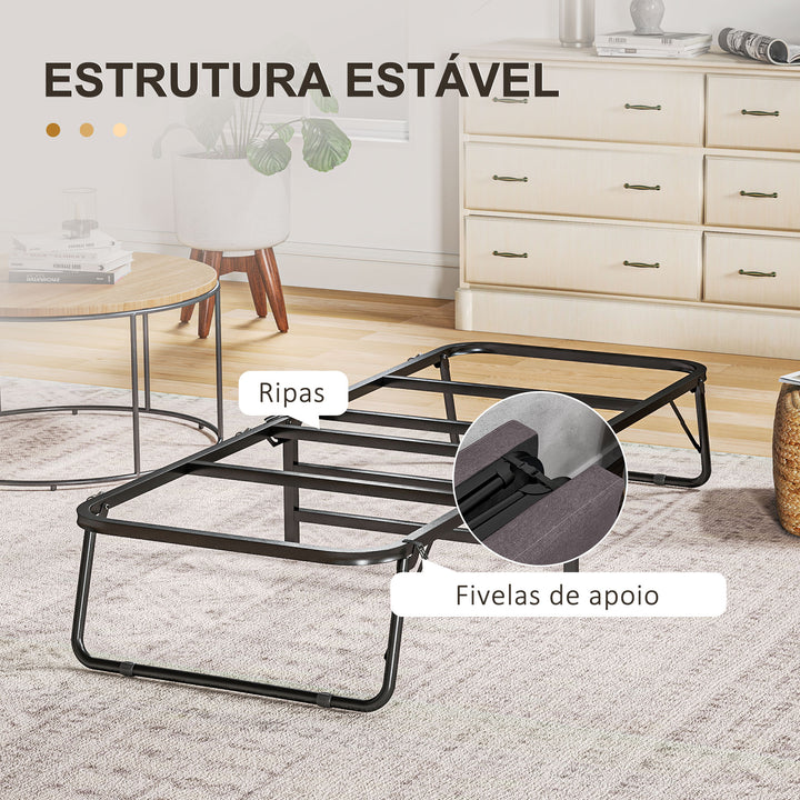 Cama Dobrável 70x180 cm com Colchão de Espuma Cama Dobrável com Encosto Ajustável em 5 Posições e Rodas Cama para Convidados Carga 120 kg Marrom