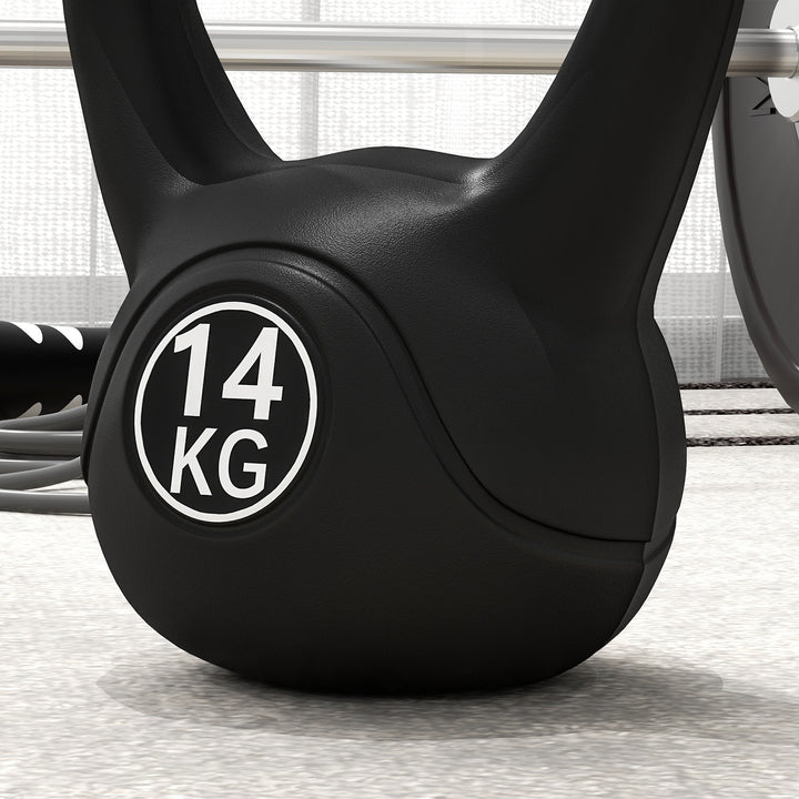 Peso Russo de 14 kg Kettlebell Fitness Preenchido de Areia com Punho Largo Antiderrapante para Exercícios e Treinos em Casa Ginásio 26x18x32 cm Preto