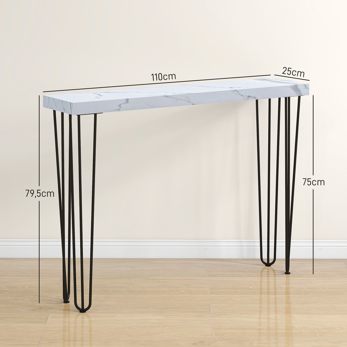 Mesa Consola Moderna Mesa de Entrada com Patas de Aço Anti-Tombo Móvel de Entrada para Sala de Estar Corredor 110x25x79,5 cm Branco