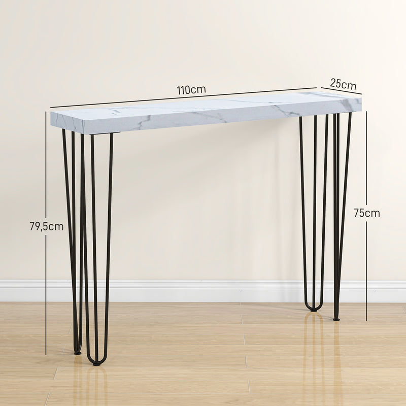 Mesa Consola Moderna Mesa de Entrada com Patas de Aço Anti-Tombo Móvel de Entrada para Sala de Estar Corredor 110x25x79,5 cm Branco