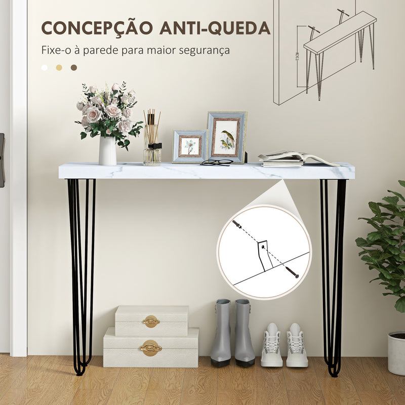 Mesa Consola Moderna Mesa de Entrada com Patas de Aço Anti-Tombo Móvel de Entrada para Sala de Estar Corredor 110x25x79,5 cm Branco