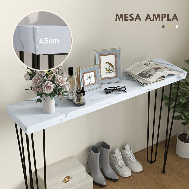 Mesa Consola Moderna Mesa de Entrada com Patas de Aço Anti-Tombo Móvel de Entrada para Sala de Estar Corredor 110x25x79,5 cm Branco