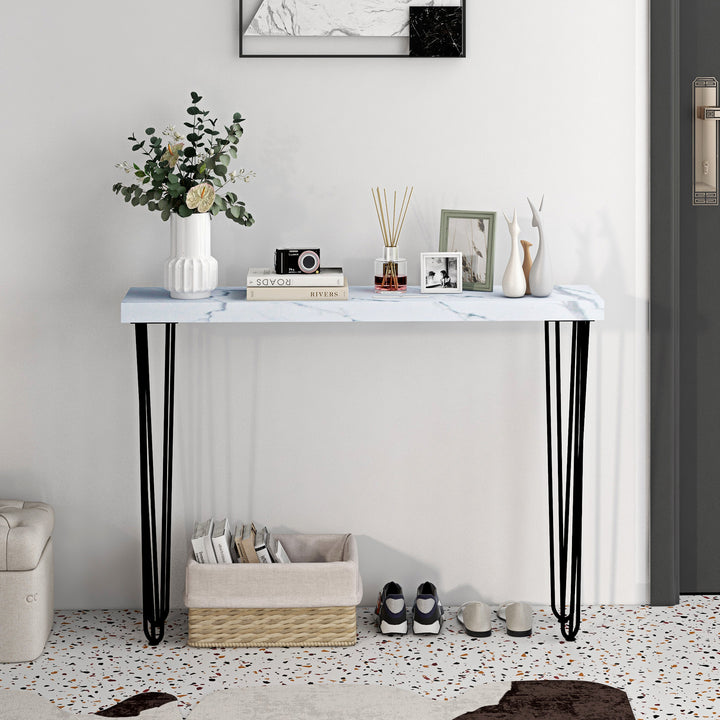 Mesa Consola Moderna Mesa de Entrada com Patas de Aço Anti-Tombo Móvel de Entrada para Sala de Estar Corredor 110x25x79,5 cm Branco