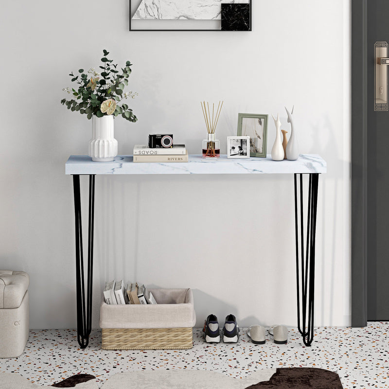 Mesa Consola Moderna Mesa de Entrada com Patas de Aço Anti-Tombo Móvel de Entrada para Sala de Estar Corredor 110x25x79,5 cm Branco