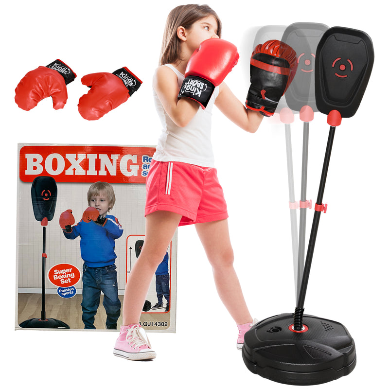 Punching Ball para Crianças acima de 5 anos Kit de Boxe para Crianças com Luvas de Boxe Altura Ajustável 88-124 cm e Base Preenchível Preto