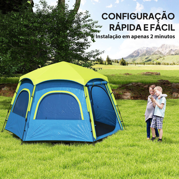 Tenda de Campismo para 2-4 Pessoas Tenda de Campismo Dobrável com Fácil Instalação Janelas de Rede Gancho e Bolsa de Transporte Proteção UV Impermeável 280x240x155 cm Azul e Verde