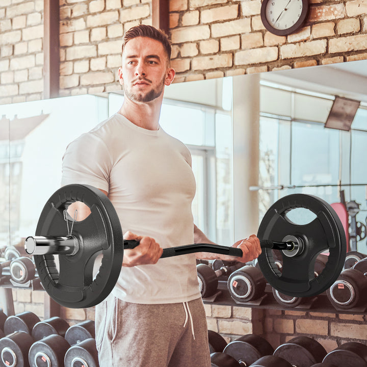 Barra de Pesos de Aço 120 cm Barra Curl EZ Ø50 mm com 2 Grampos Carga 100 kg Barra Olimpica para Discos de Ø5 cm Treino em Ginásio Casa Prata e Preto