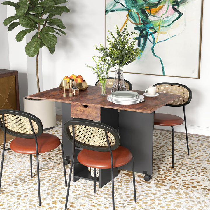 Mesa de Cozinha Dobrável Mesa de Sala de Jantar com Rodas Laterais Rebatíveis Gaveta e Prateleiras Mesa Dobrável para 2-4 Pessoas 120x72x75 cm Madeira e Branco