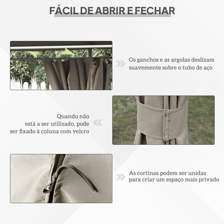 Pérgola de Jardim 4x3x2,64m com telhado parede lateral à prova d'água Aço Caqui