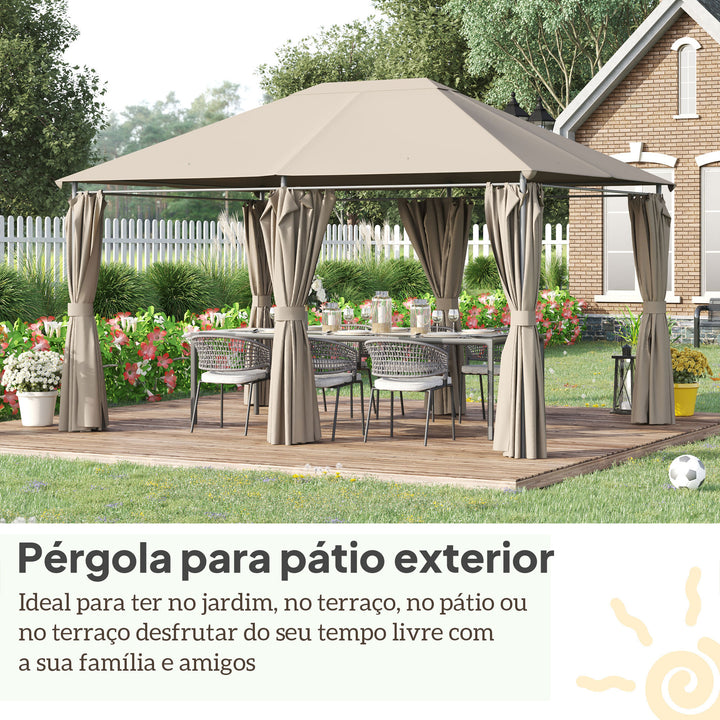 Pérgola de Jardim 4x3x2,64m com telhado parede lateral à prova d'água Aço Caqui