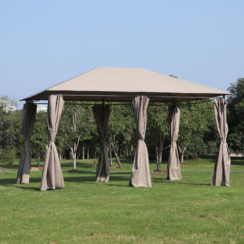 Pérgola de Jardim 4x3x2,64m com telhado parede lateral à prova d'água Aço Caqui