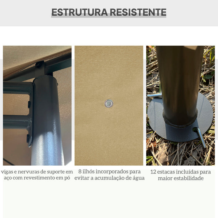 Pérgola de Jardim 4x3x2,64m com telhado parede lateral à prova d'água Aço Caqui