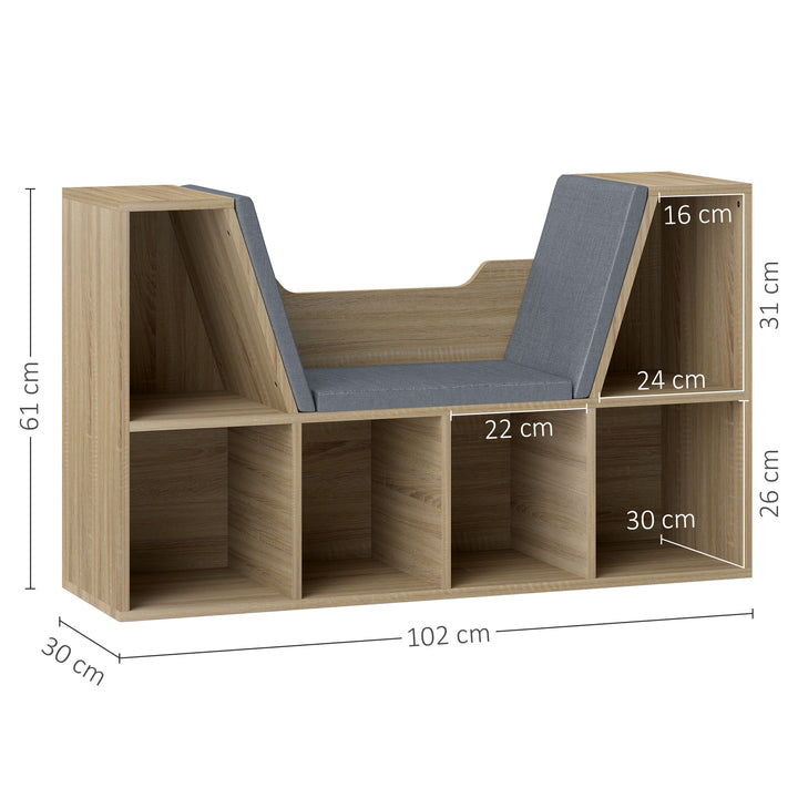 Estante para Livros com Banco Integrado e 6 Cubos Estante Infantil com Assento 102x30x61 cm Madeira e Cinzento