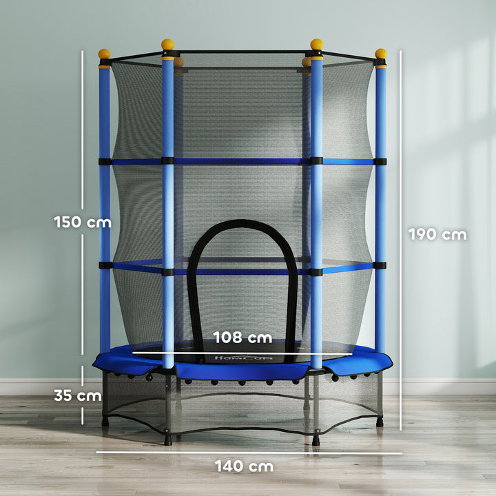 Trampolim para Crianças acima de 3 Anos Cama Elástica Infantil com Rede de Segurança e Estrutura de Aço para Interiores e Exteriores Carga 50kg Ø140x190 cm Azul