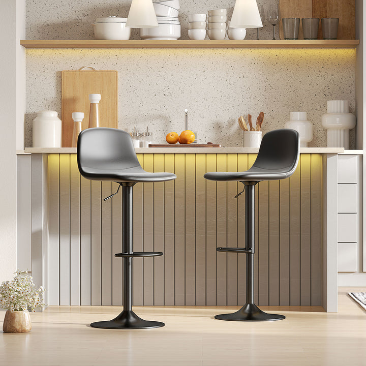 Conjunto de 2 Bancos de Bar Bancos Altos de Cozinha Reguláveis em Altura 84-104 cm com Encosto e Apoio para os Pés Estofadas em PU Giratórias em 360° para Sala de Jantar Varanda Preto