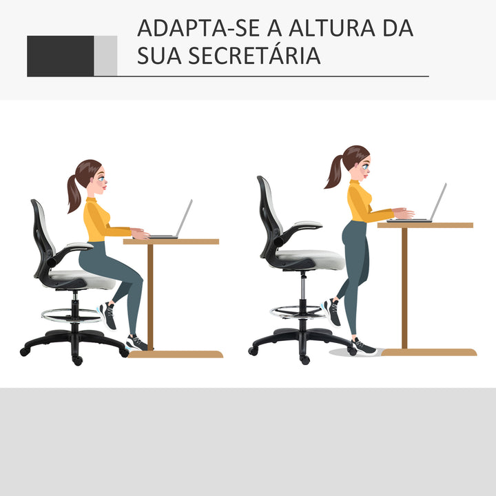 Cadeira de Escritório com Encosto Médio Suporte Lombar Apoio para os Braços Dobrável e Altura Ajustável Carga Máxima 120kg 59x65x102-122 cm cinza Claro