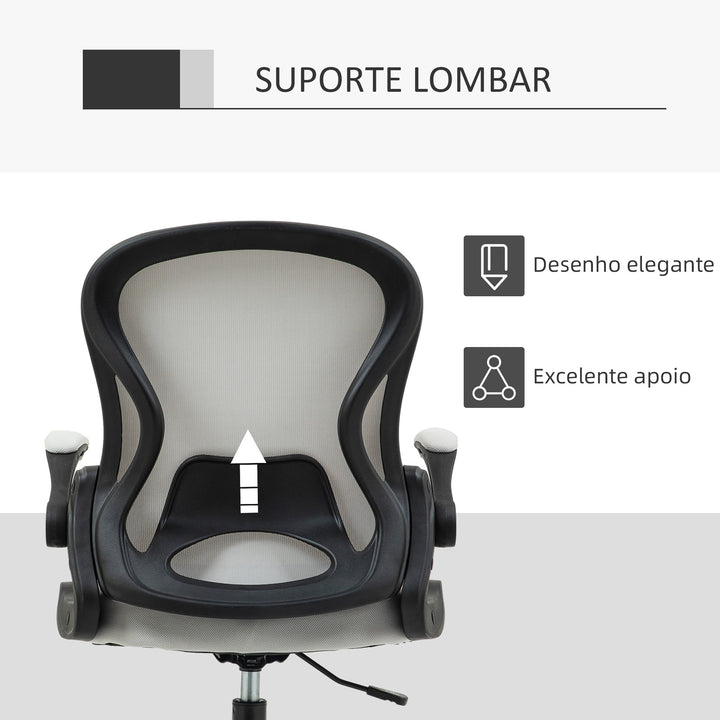 Cadeira de Escritório com Encosto Médio Suporte Lombar Apoio para os Braços Dobrável e Altura Ajustável Carga Máxima 120kg 59x65x102-122 cm cinza Claro