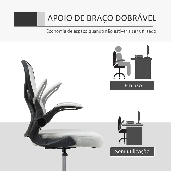 Cadeira de Escritório com Encosto Médio Suporte Lombar Apoio para os Braços Dobrável e Altura Ajustável Carga Máxima 120kg 59x65x102-122 cm cinza Claro