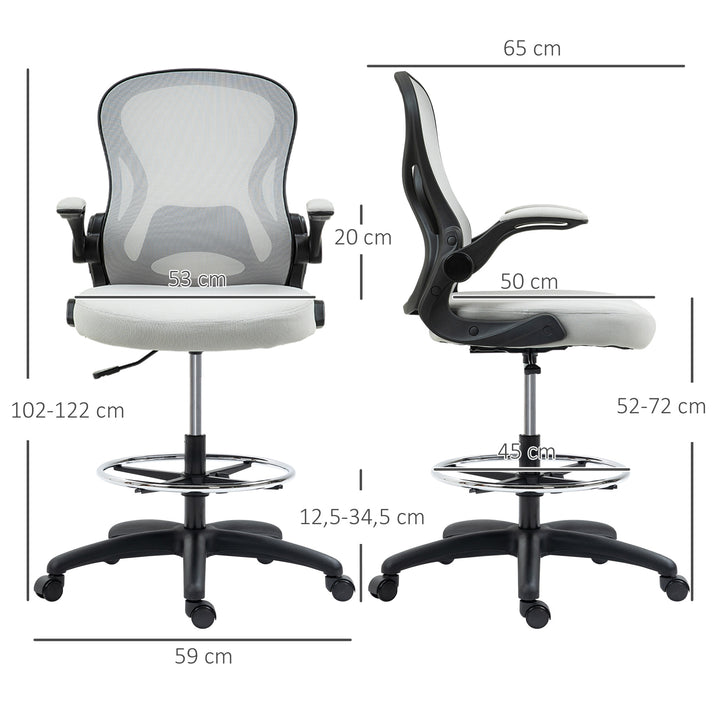 Cadeira de Escritório com Encosto Médio Suporte Lombar Apoio para os Braços Dobrável e Altura Ajustável Carga Máxima 120kg 59x65x102-122 cm cinza Claro