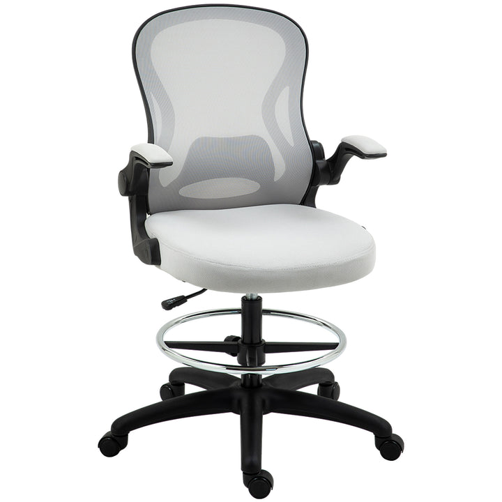 Cadeira de Escritório com Encosto Médio Suporte Lombar Apoio para os Braços Dobrável e Altura Ajustável Carga Máxima 120kg 59x65x102-122 cm cinza Claro