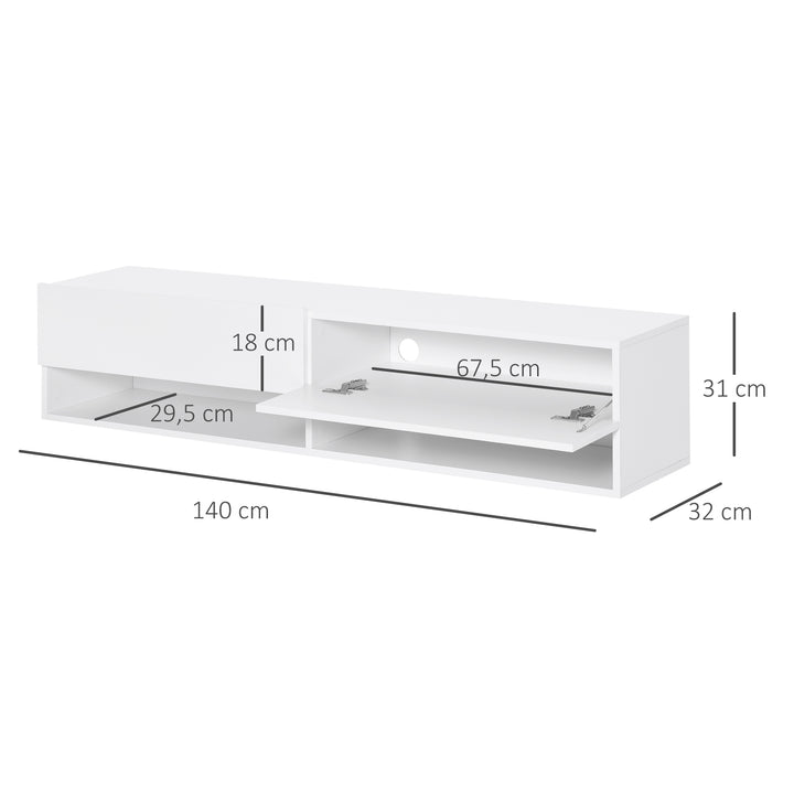 Móvel de TV de Parede Móvel de TV para Sala de Estar com 2 Compartimentos e 2 Armários com Portas Móvel para Televisores de 60 Polegadas 140x32x31 cm Branco