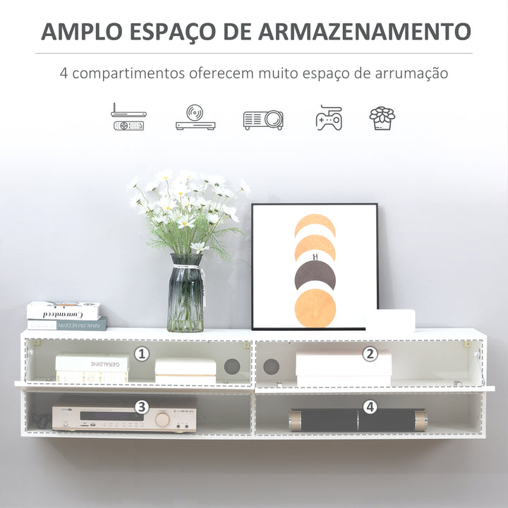 Móvel de TV de Parede Móvel de TV para Sala de Estar com 2 Compartimentos e 2 Armários com Portas Móvel para Televisores de 60 Polegadas 140x32x31 cm Branco